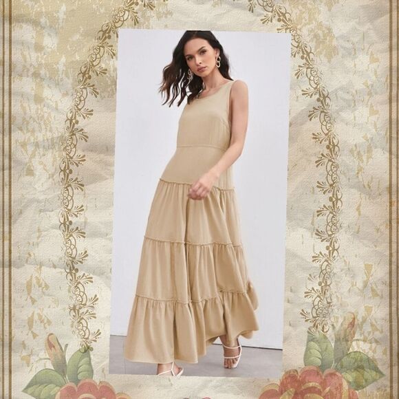 HOSTESS PICK! Women's Maxi Dress Scoop Neck with Layered Hem Size Large NWOT - Picture 2 of 8